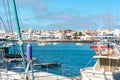 Corralejo, Fuerteventura, Spain: 2020 September 30: Sunny day in the port of Corralejo in Fuerteventura on the Canary Islands in