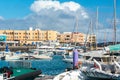 Corralejo, Fuerteventura, Spain: 2020 September 30: Sunny day in the port of Corralejo in Fuerteventura on the Canary Islands in