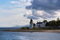 Corran lighthouse under dramatic sky, near Fort William, in Highlands