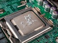 Correct application of thermal conductive paste to the cover of a computer or server circuit before installing the radiator of the