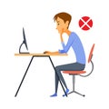 Correct body alignment in sitting working with computer. Wrong posture cause office syndrome and back pain. Vector Royalty Free Stock Photo