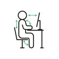 Correct health posture of sitting on computer, right ergonomic workstation. Worker sitting at desk with right pose body Royalty Free Stock Photo
