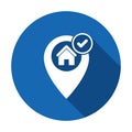 Correct house location icon. Address icon with check sign. Address icon and approved, confirm, done, tick, completed symbol.