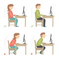 Correct and Incorrect Activities Posture in Daily Routine - working. Royalty Free Stock Photo