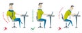 Correct and Incorrect back sitting position. Good and bad position spin. Vector illustration in flat style isolated for Royalty Free Stock Photo