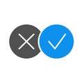 Correct and incorrect checkmarks colored icon. Right and wrong tick symbol