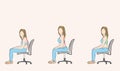Correct and incorrect posture when sitting on a chair. medical recommendations. vector illustration. Royalty Free Stock Photo