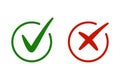Correct, incorrect sign. Right and wrong mark icon set. Green tick and red cross flat simbol. Check ok, YES, no, X marks for vote Royalty Free Stock Photo