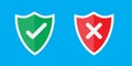 Correct, incorrect sign. Vector shield. Tick and cross icons. eps 10