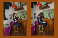 correct and incorrect sitting in this example woman sit in a cafe using smartphone