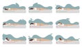 Correct and incorrect sleeping body posture. Healthy sleeping position spine in various mattresses and pillow. Caring Royalty Free Stock Photo