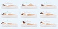 Correct and incorrect sleeping body posture. Healthy sleeping position spine in various mattresses and pillow. Caring Royalty Free Stock Photo