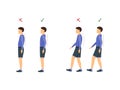 Correct or Incorrect Standing and Walking Posture. Vector