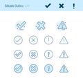 Correct incorrect thin line icons, Caution icon, right wrong icon, accept reject, tick, cross, close, positive negative