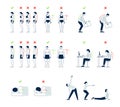 Correct positions. Posture infographics, physiotherapy and good sleeping. Properly stand, sit and lift weights. Right