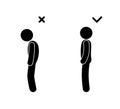 Correct posture illustration, spine curvature icon, man stands Royalty Free Stock Photo