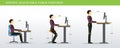 Correct postures for Height Adjustable and Standing Desks Royalty Free Stock Photo