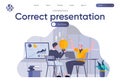 Correct presentation landing page with header. Marketing team create business presentation, brainstorming and sharing ideas in Royalty Free Stock Photo