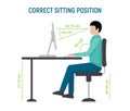 Correct sit position posture. Ergonomic computer desk correct posture business pose Royalty Free Stock Photo