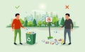 Correct and Wrong Littering Garbage around the Trash Bin with Pe