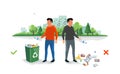 Correct and Wrong Littering Garbage around the Trash Bin with Persons Throwing Away Waste Royalty Free Stock Photo