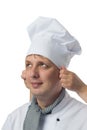 We corrected chef hat on his head