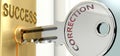 Correction and success - pictured as word Correction on a key, to symbolize that Correction helps achieving success and prosperity