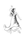 Corrida style flamenco dancer hand drawn charcoal sketch.