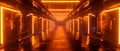The corridor is bathed in a warm, orange glow, with the play of light creating a sense of depth and intrigue in a sci-fi Royalty Free Stock Photo