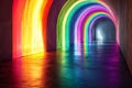 Vibrant Light Installations Create an Enchanting Tunnel Experience in a Colorful Corridor. Generative AI Royalty Free Stock Photo