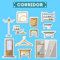 Corridor furniture icon set in flat style Royalty Free Stock Photo
