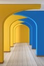 Corridor Hall Way with Yellow and Blue Walls. 3d Rendering Royalty Free Stock Photo
