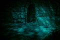 The corridor is horror, scary, darkness. Ghostly gloomy cave in the castle, alcove in the tunnel, entrance to the basement in the Royalty Free Stock Photo