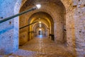 Corridor inside of Gjirokaster castle with display of military cannons, Albania