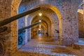 Corridor inside of Gjirokaster castle with display of military cannons, Albania