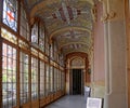 Corridor, inside Sant Peu and Santa Creu Hospital, built art nouveay style in Barcelona, May 2014