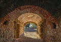 Corridor Interior of the entrance and exit of the ancient Roman Theater of Merida, with a vaulted ceiling of bricks. Royalty Free Stock Photo