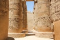 Corridor of large pillars, hieroglyphs carved on columns of the complex of the Karnak temple