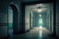 Corridor in old building, scary dark hallway in abandoned hospital, generative AI Royalty Free Stock Photo