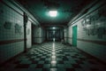 Corridor in old hospital, scary dark hallway in abandoned building, generative AI Royalty Free Stock Photo