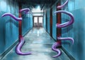 Corridor and purple red tentacles Royalty Free Stock Photo