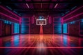 empty render corridor spotlight basketball hall neon game background arena indoor interior. Generative AI.