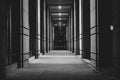 A corridor at Robert D. Orr Plaza at night, in Indianapolis, Indiana Royalty Free Stock Photo