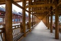 Corridor in roofed wood bridge Royalty Free Stock Photo