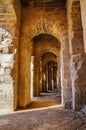 Corridor in ruins of the largest coliseum, North Africa. El Jem,Tunisia, UNESCO Royalty Free Stock Photo