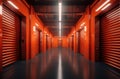 Corridor of self storage unit with yellow doors. Rental Storage Units Royalty Free Stock Photo