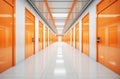 Corridor of self storage unit with yellow doors. Rental Storage Units Royalty Free Stock Photo