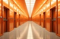Corridor of self storage unit with yellow doors. Rental Storage Units Royalty Free Stock Photo