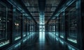 Corridor with servers technology computing, big database server, data center concept, data transfer, digital future concept Royalty Free Stock Photo