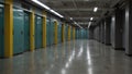 corridor on technical floor with a lot of closed doors with various communications behind them Royalty Free Stock Photo